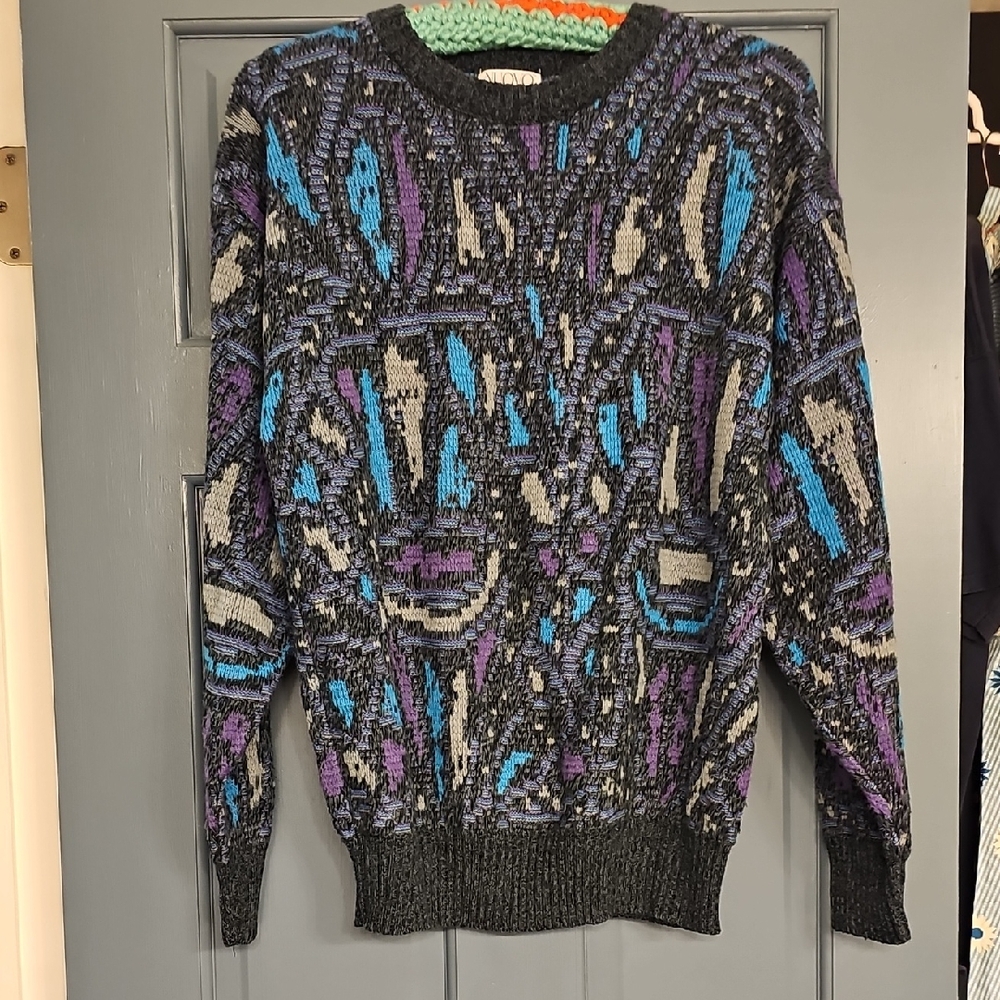 VINTAGE Nuovo Industraile Sweater Abstract 80's Men Medium Retro Crewneck Coogi